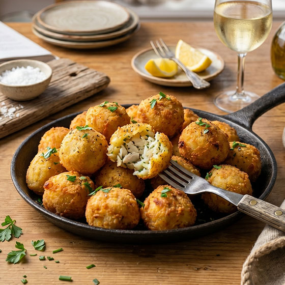 Bolas fritas de papa y pescado