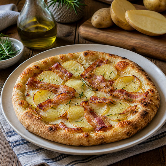 Pizza con tocino y papas